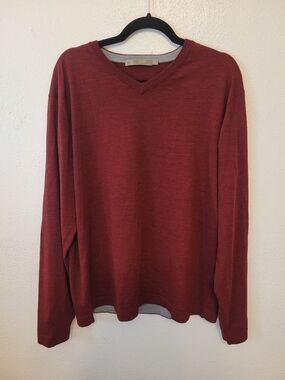 Raffi Cashmere Men's XL Merino Wool Cashmere V-Neck Sweater Burgundy